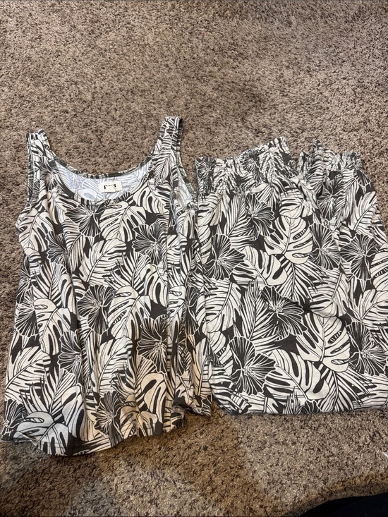 Pact Organic Pants - Pact Green and White Tropical Print Tank Top & joggers Set